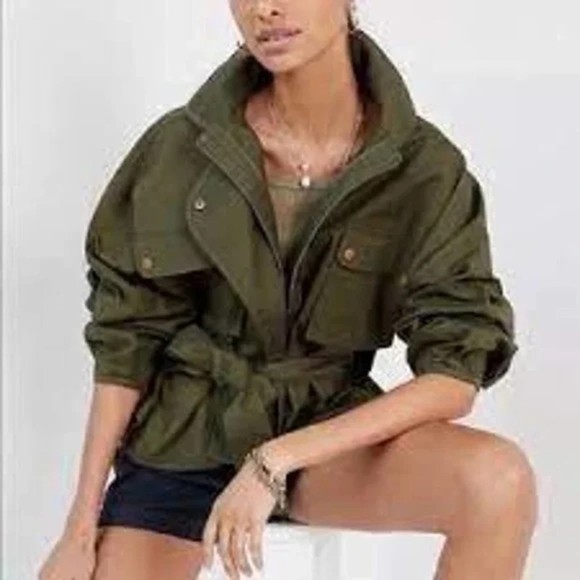 Anthropologie Jackets & Blazers - Anthropologie Mare Mare Puff Sleeve Moss Utility Olive Jacket M